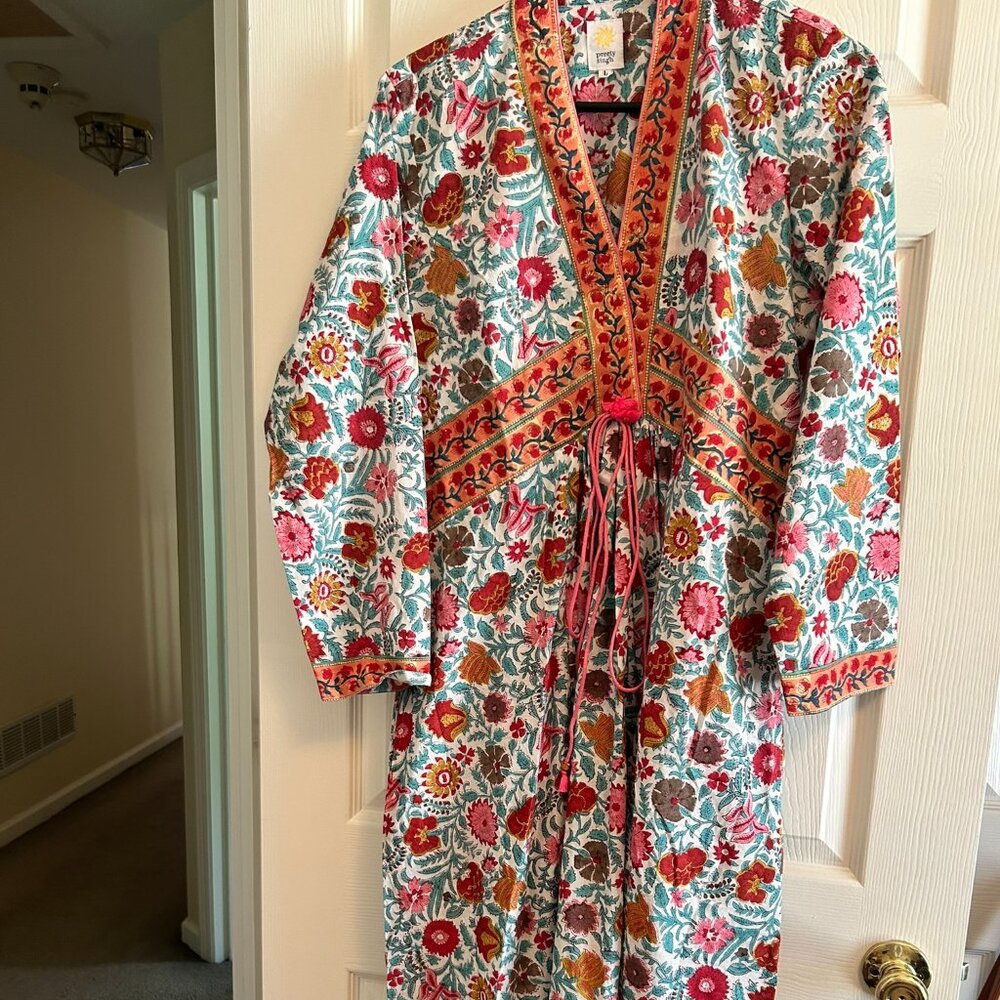 Cotton block print summer dress multi-color NEW